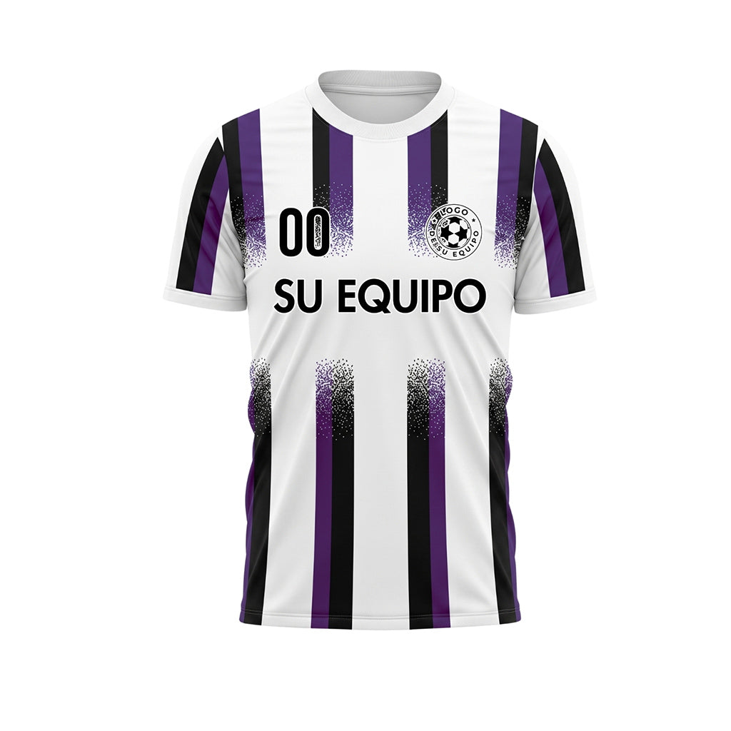 Blanco Violeta Negro Degradado Salpicaduras Rayas Camiseta de Fútbol Personalizada