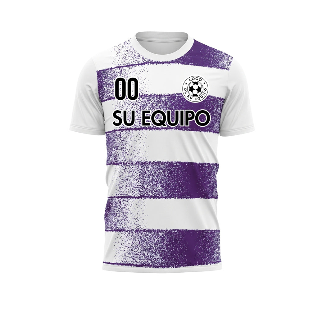 Blanco Violeta Efecto Spray Horizontales Rayas Motivo Camiseta de Fútbol Personalizada