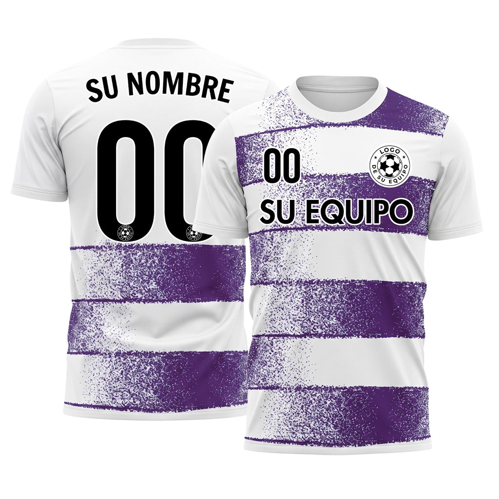 Blanco Violeta Efecto Spray Horizontales Rayas Motivo Camiseta de Fútbol Personalizada