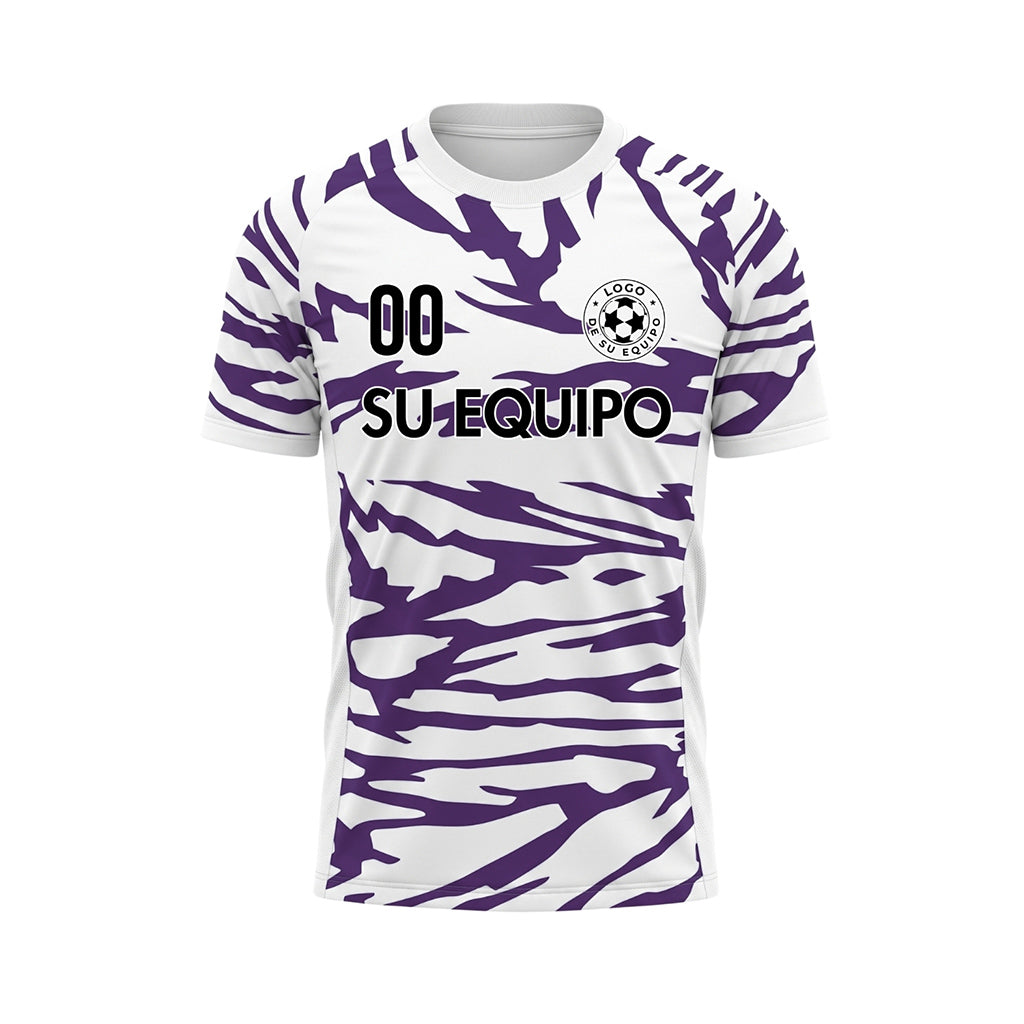 Blanco Violeta Tigre Rayas Motivo Camiseta de Fútbol Personalizada