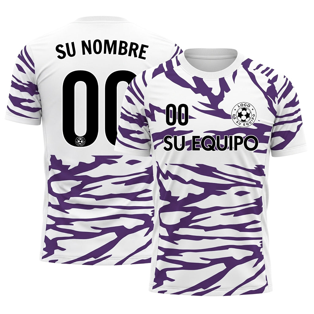 Blanco Violeta Tigre Rayas Motivo Camiseta de Fútbol Personalizada