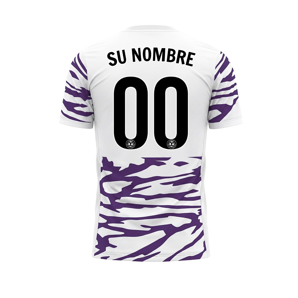 Blanco Violeta Tigre Rayas Motivo Camiseta de Fútbol Personalizada
