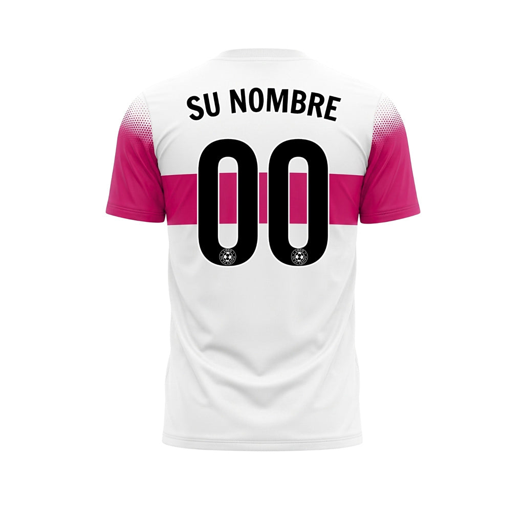 Blanco Magenta Rayas en el Pecho Semitono Hombro Motivo Camiseta de Fútbol Personalizada