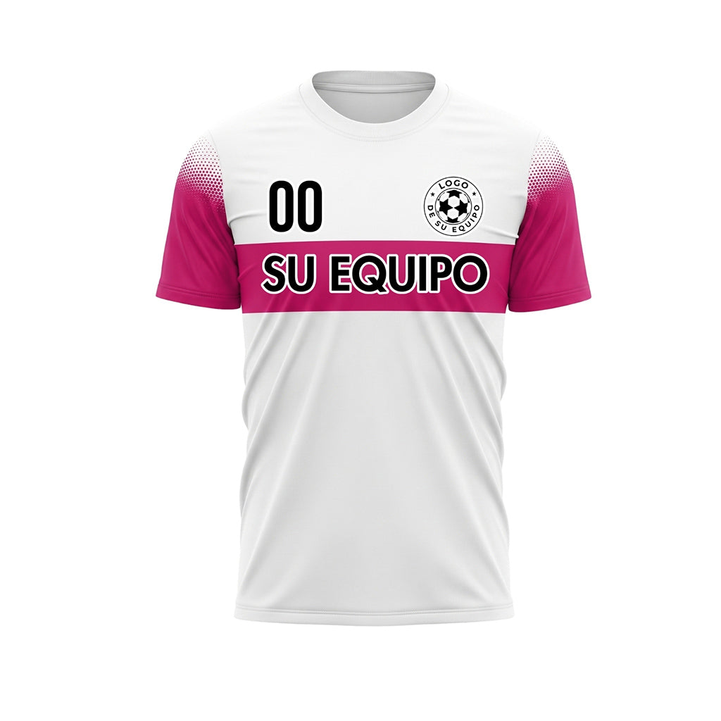 Blanco Magenta Rayas en el Pecho Semitono Hombro Motivo Camiseta de Fútbol Personalizada