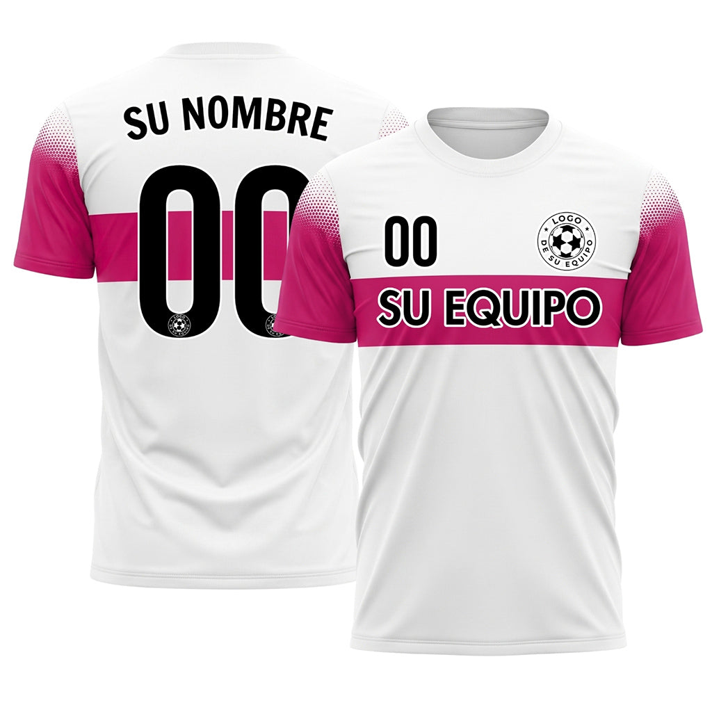 Blanco Magenta Rayas en el Pecho Semitono Hombro Motivo Camiseta de Fútbol Personalizada