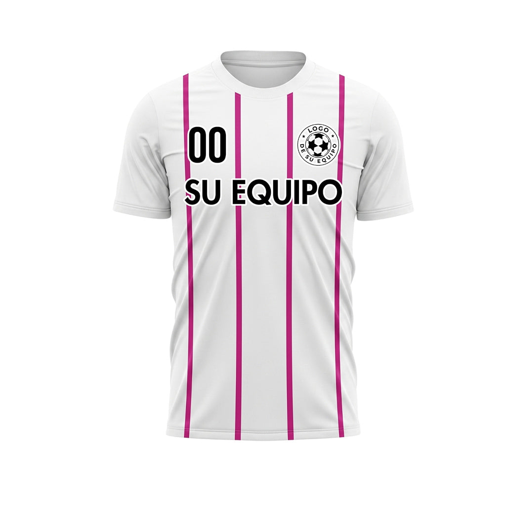 Blanco Magenta Rayas Finas Vertical Motivo Camiseta de Fútbol Personalizada