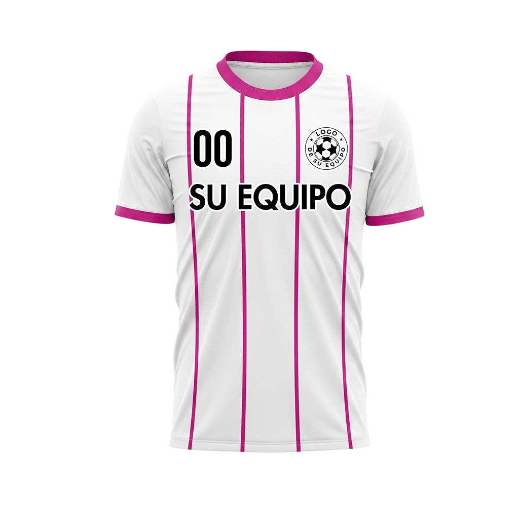 Blanco Magenta Rayas Finas Vertical Motivo Camiseta de Fútbol Personalizada