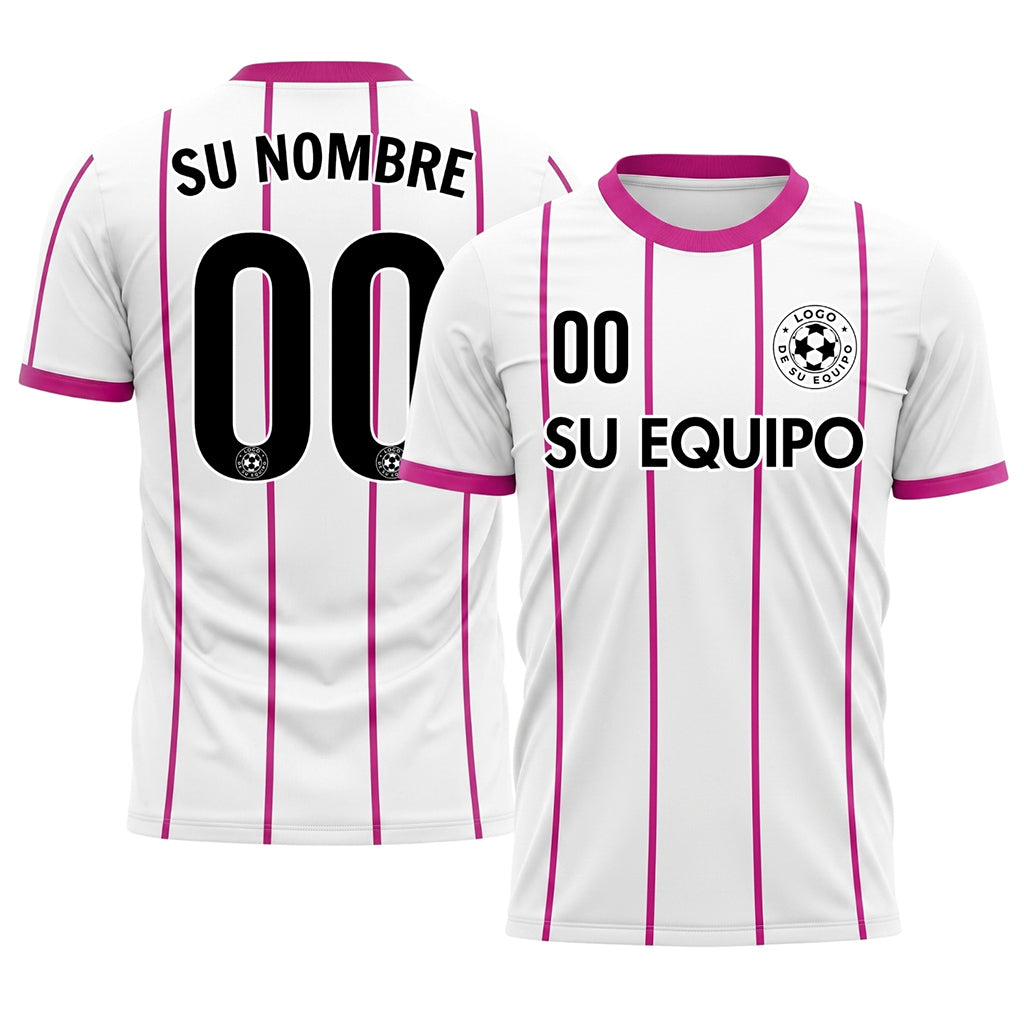 Blanco Magenta Rayas Finas Vertical Motivo Camiseta de Fútbol Personalizada
