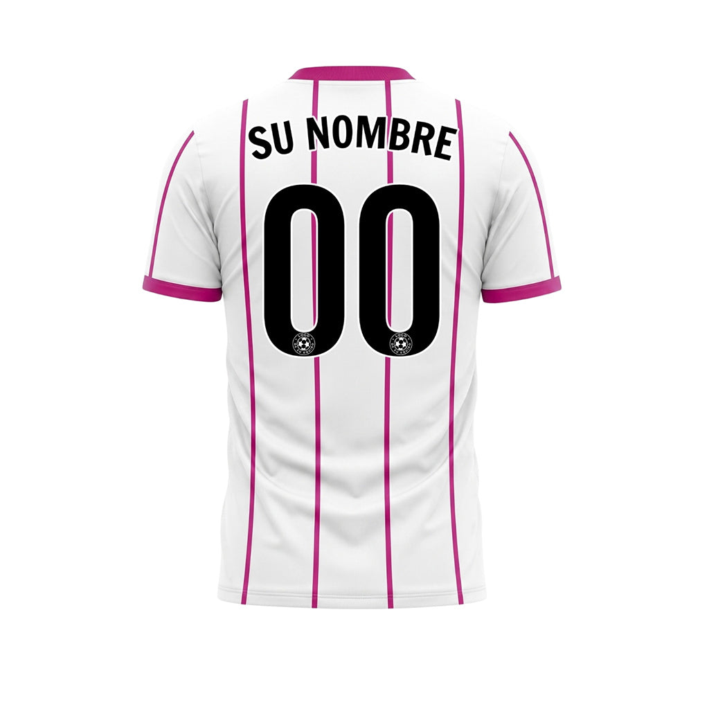 Blanco Magenta Rayas Finas Vertical Motivo Camiseta de Fútbol Personalizada