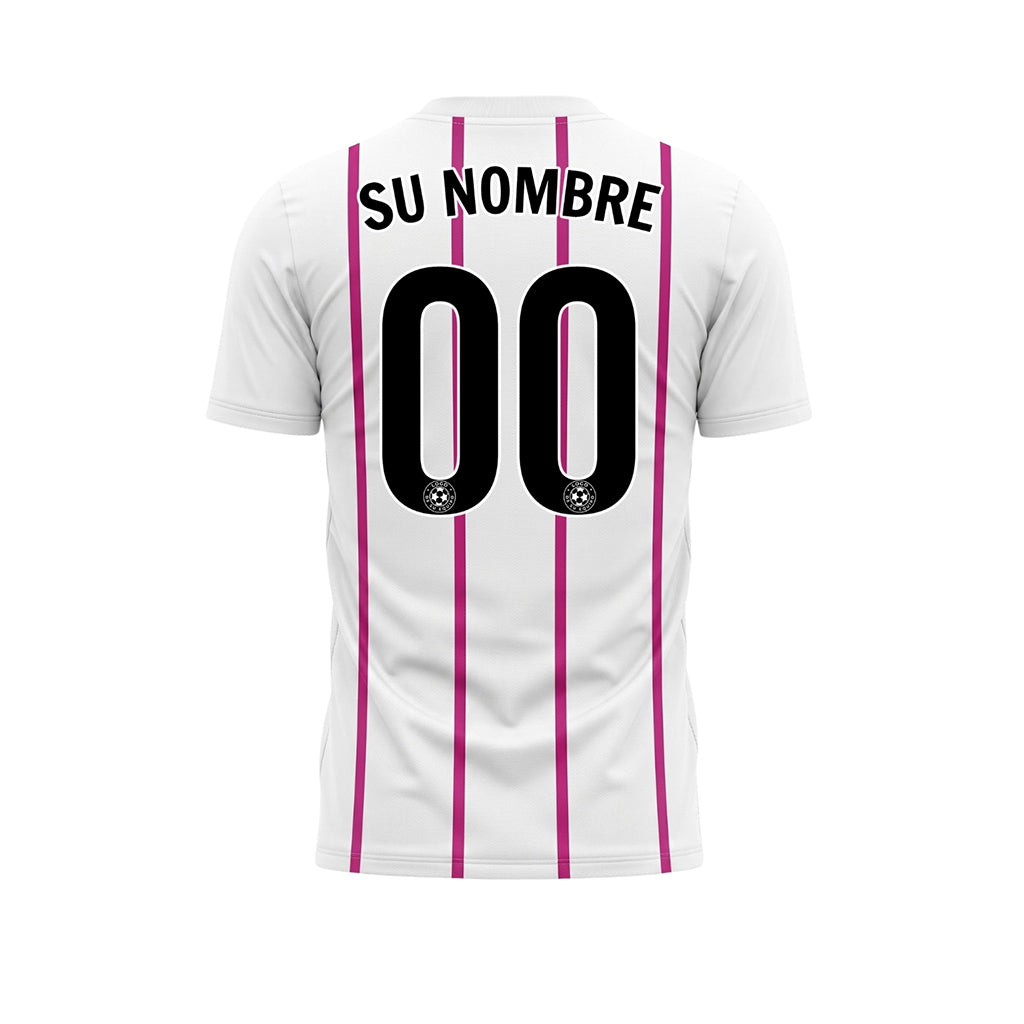 Blanco Magenta Rayas Finas Vertical Motivo Camiseta de Fútbol Personalizada