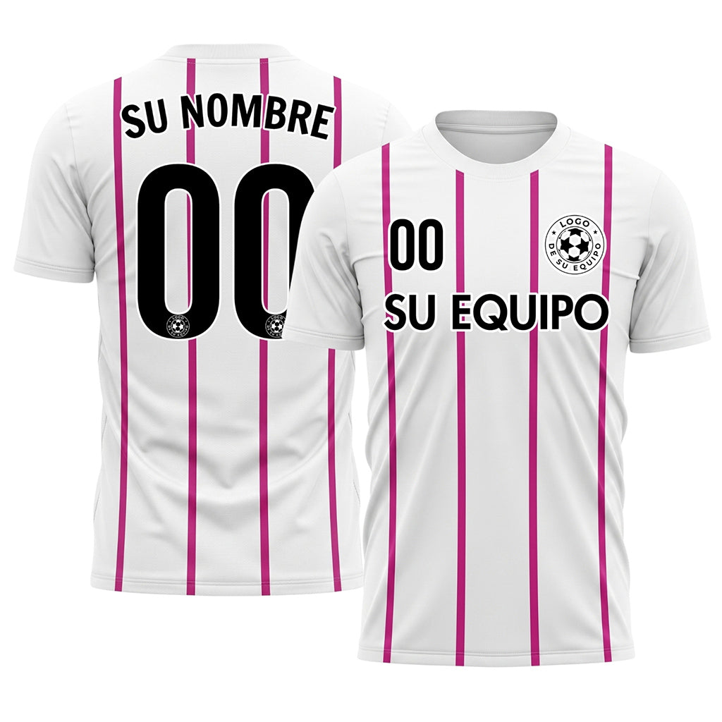 Blanco Magenta Rayas Finas Vertical Motivo Camiseta de Fútbol Personalizada