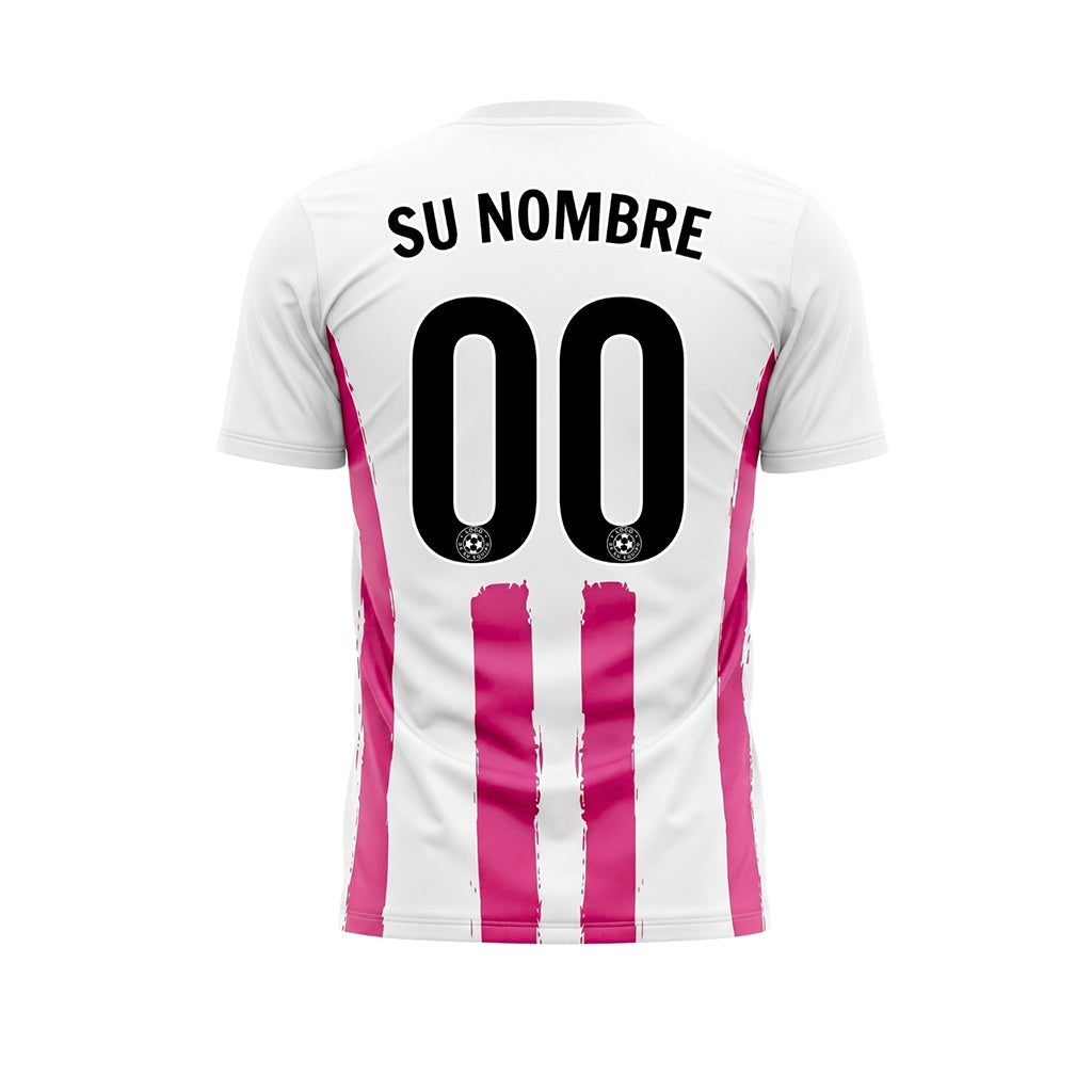 Blanco Magenta Pincelada Rayas Longitudinales Motivo Camiseta de Fútbol Personalizada