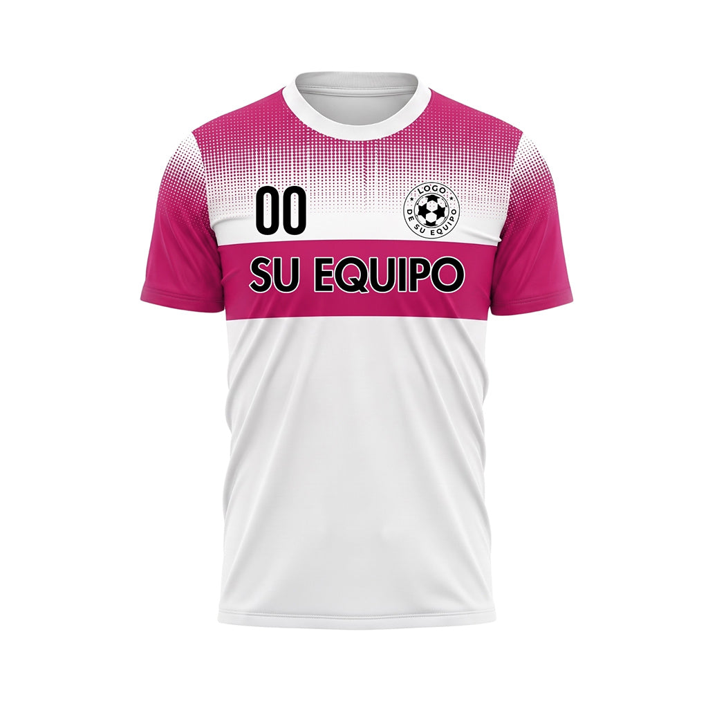 Blanco Magenta Motivo a Lunares Rayas en el Pecho Camiseta de Fútbol Personalizada