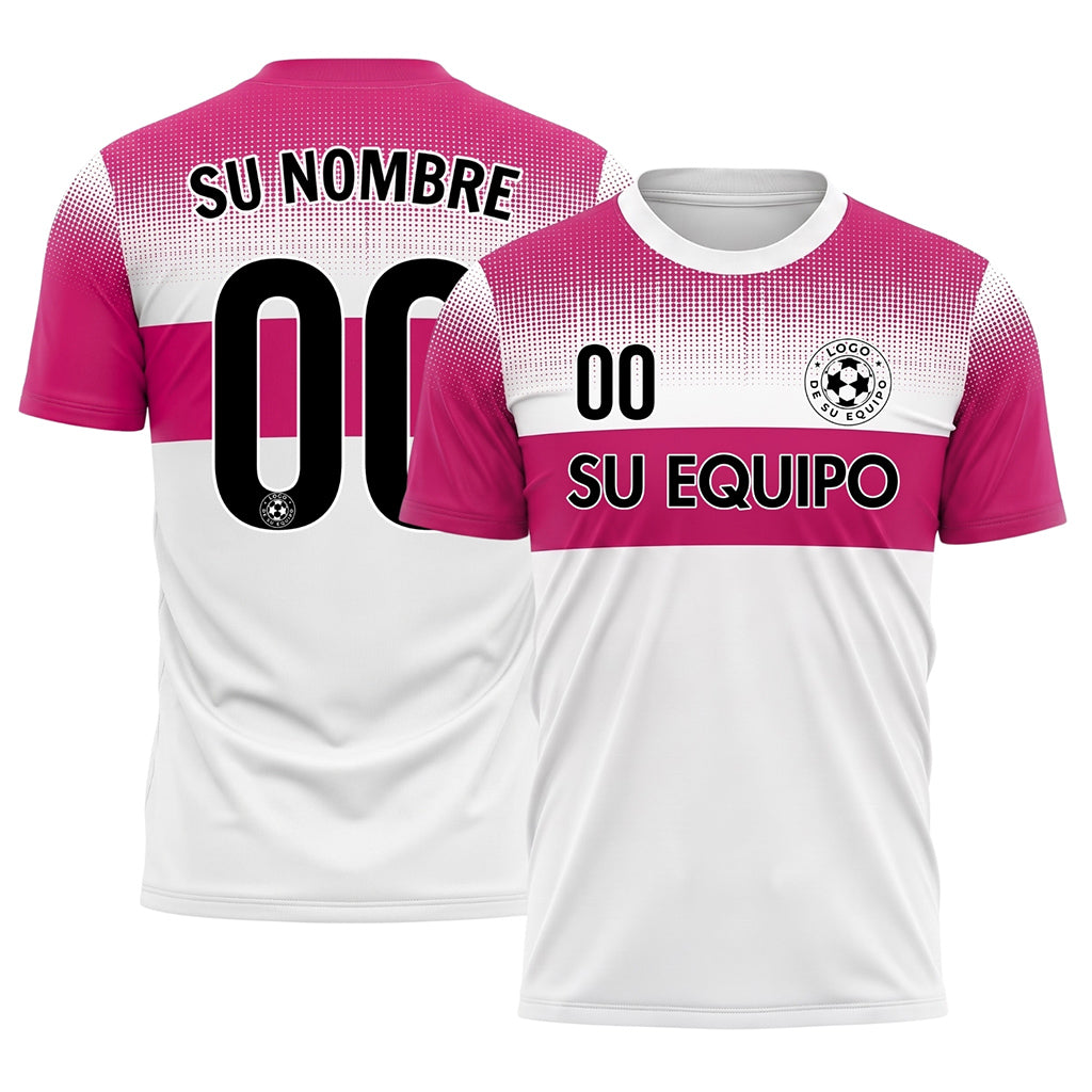 Blanco Magenta Motivo a Lunares Rayas en el Pecho Camiseta de Fútbol Personalizada