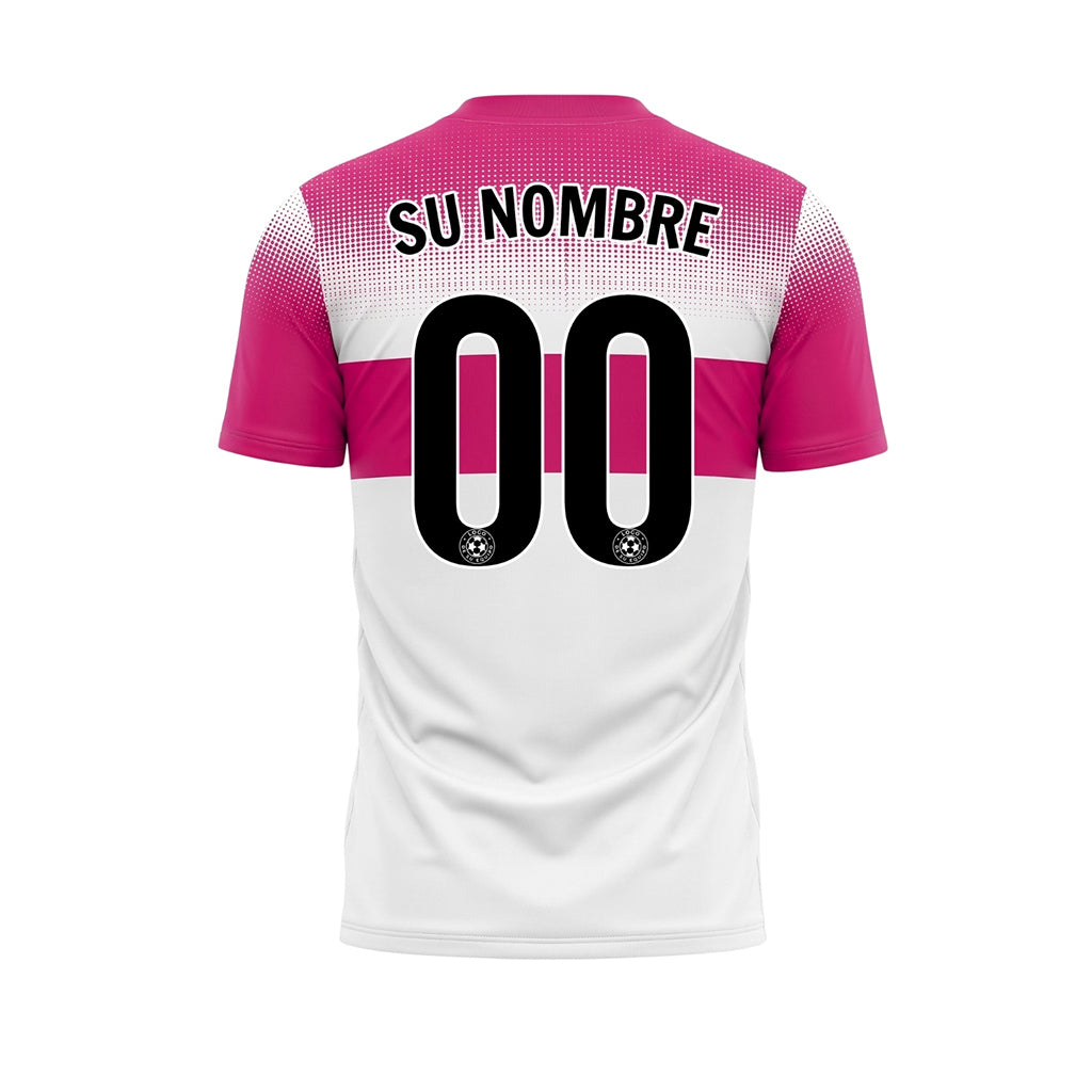 Blanco Magenta Motivo a Lunares Rayas en el Pecho Camiseta de Fútbol Personalizada