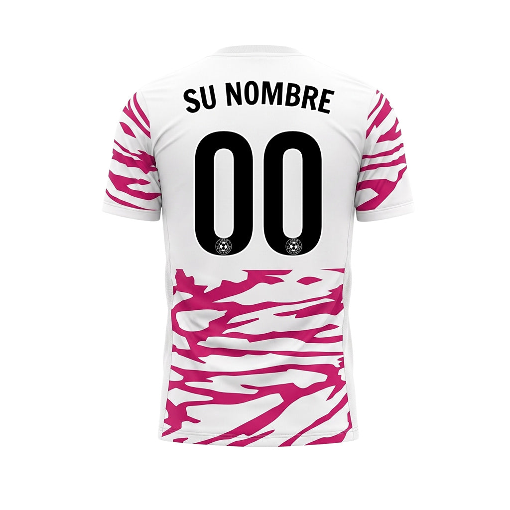 Blanco Magenta Tigre Rayas en el Canesú del Pecho Motivo Camiseta de Fútbol Personalizada