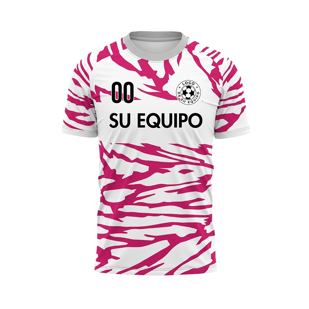 Blanco Magenta Tigre Rayas en el Canesú del Pecho Motivo Camiseta de Fútbol Personalizada
