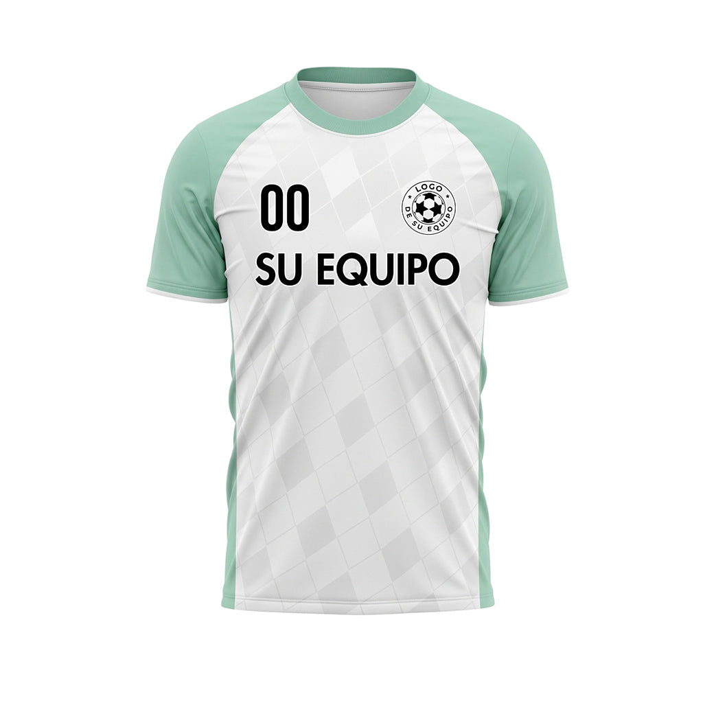 Blanco Menta Motivo Rombo Raglán Camiseta de Fútbol Personalizada