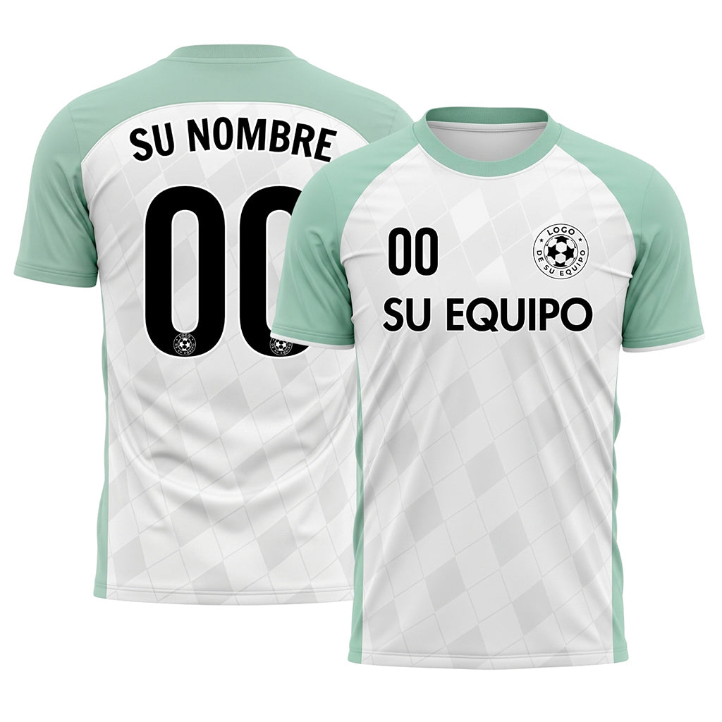 Blanco Menta Motivo Rombo Raglán Camiseta de Fútbol Personalizada