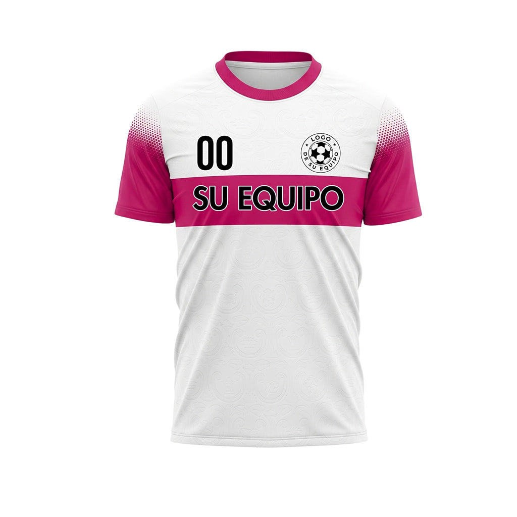 Blanco Rosa Semitono Rayas en el Pecho Camiseta de Fútbol Personalizada