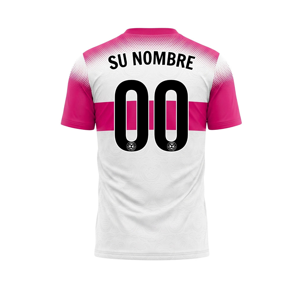 Blanco Rosa Semitono Rayas en el Pecho Camiseta de Fútbol Personalizada