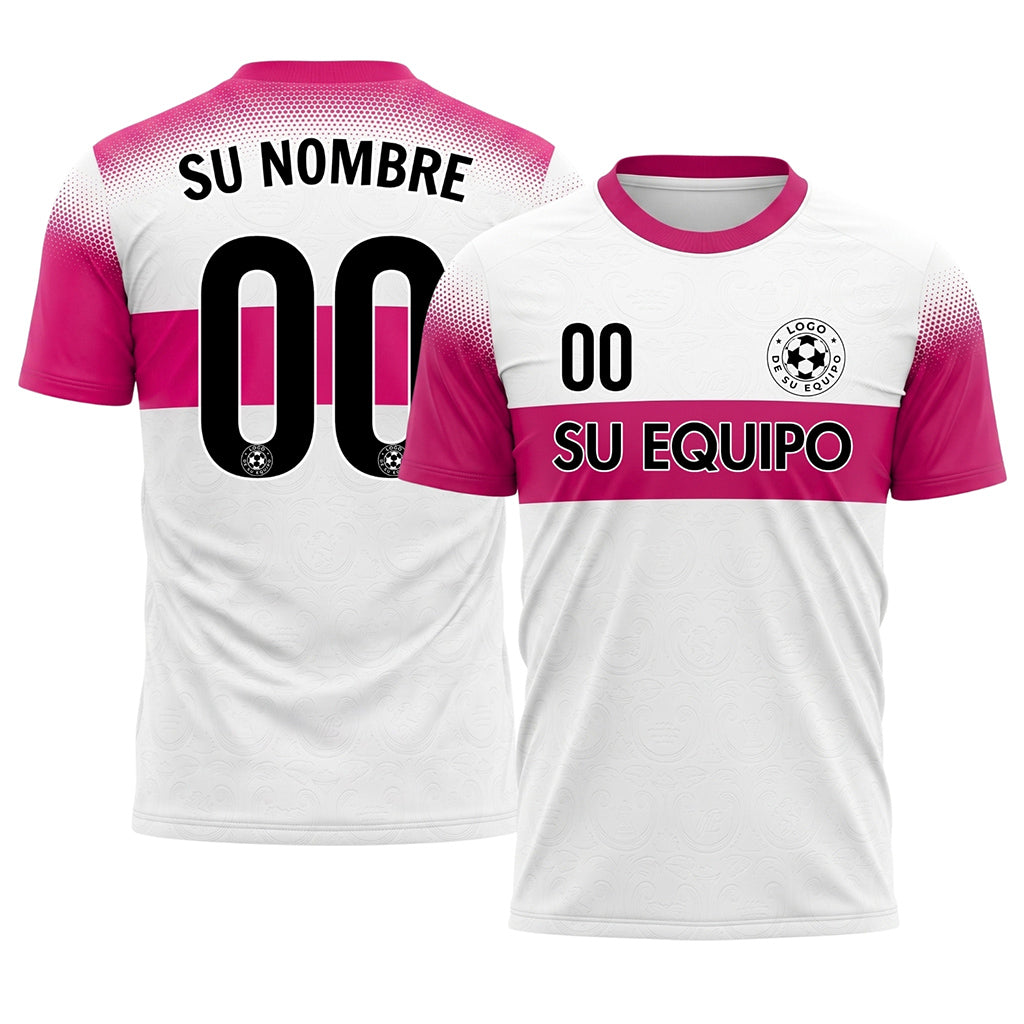 Blanco Rosa Semitono Rayas en el Pecho Camiseta de Fútbol Personalizada