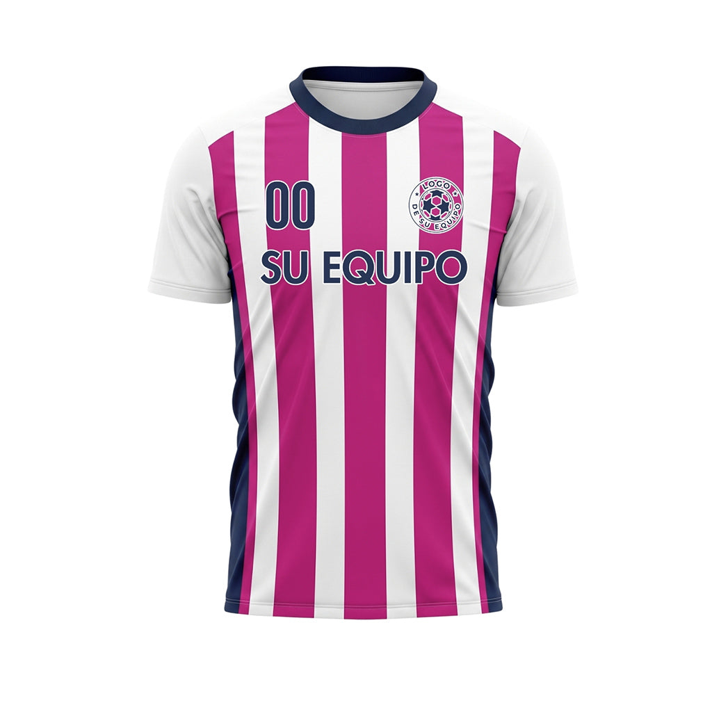 Blanco Rosa Clásico Anchas Rayas Camiseta de Fútbol Personalizada
