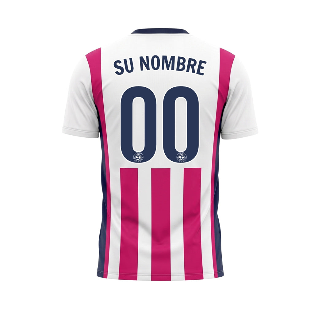 Blanco Rosa Clásico Anchas Rayas Camiseta de Fútbol Personalizada