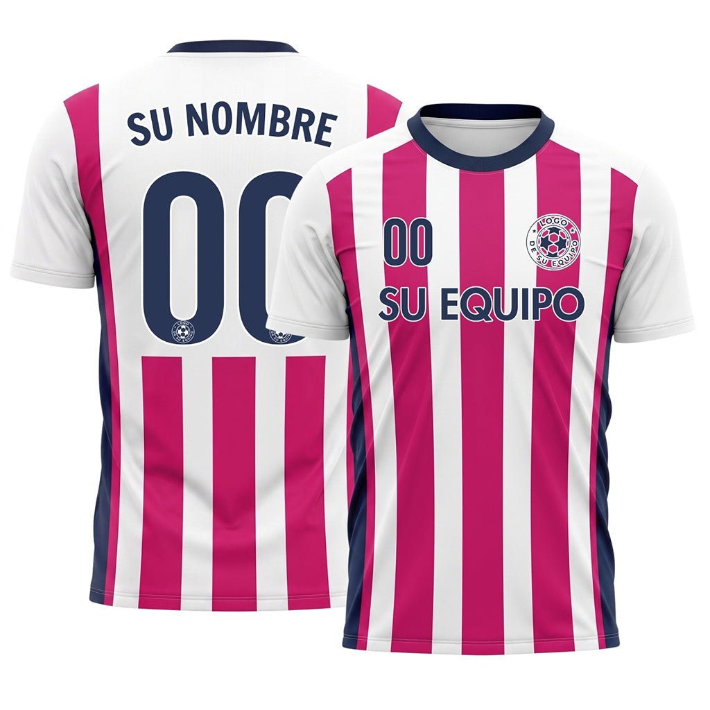 Blanco Rosa Clásico Anchas Rayas Camiseta de Fútbol Personalizada