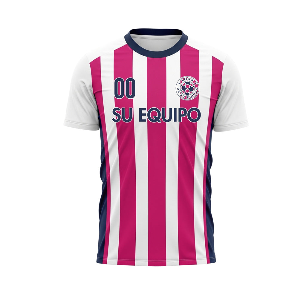 Blanco Rosa Clásico Anchas Rayas Camiseta de Fútbol Personalizada