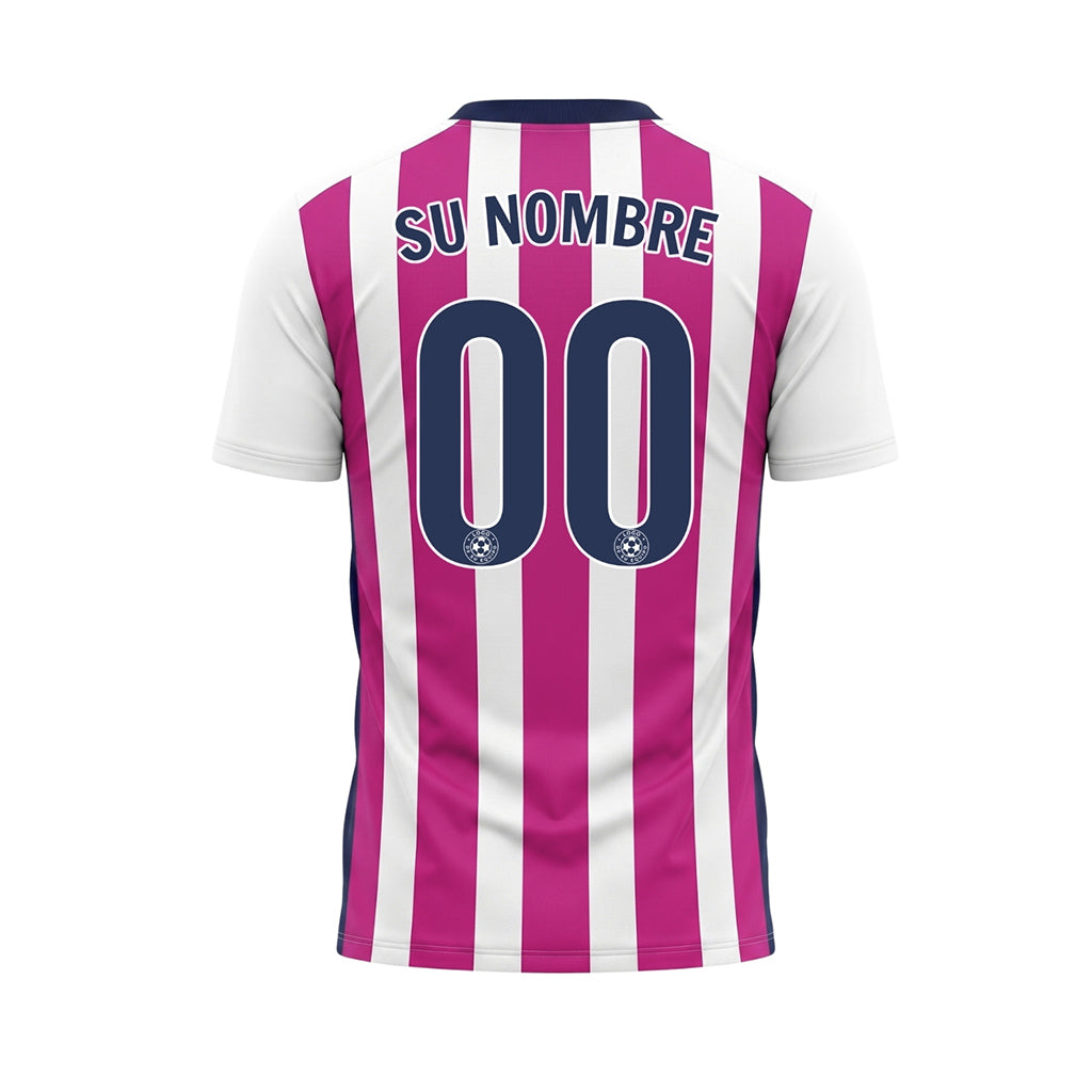 Blanco Rosa Clásico Anchas Rayas Camiseta de Fútbol Personalizada