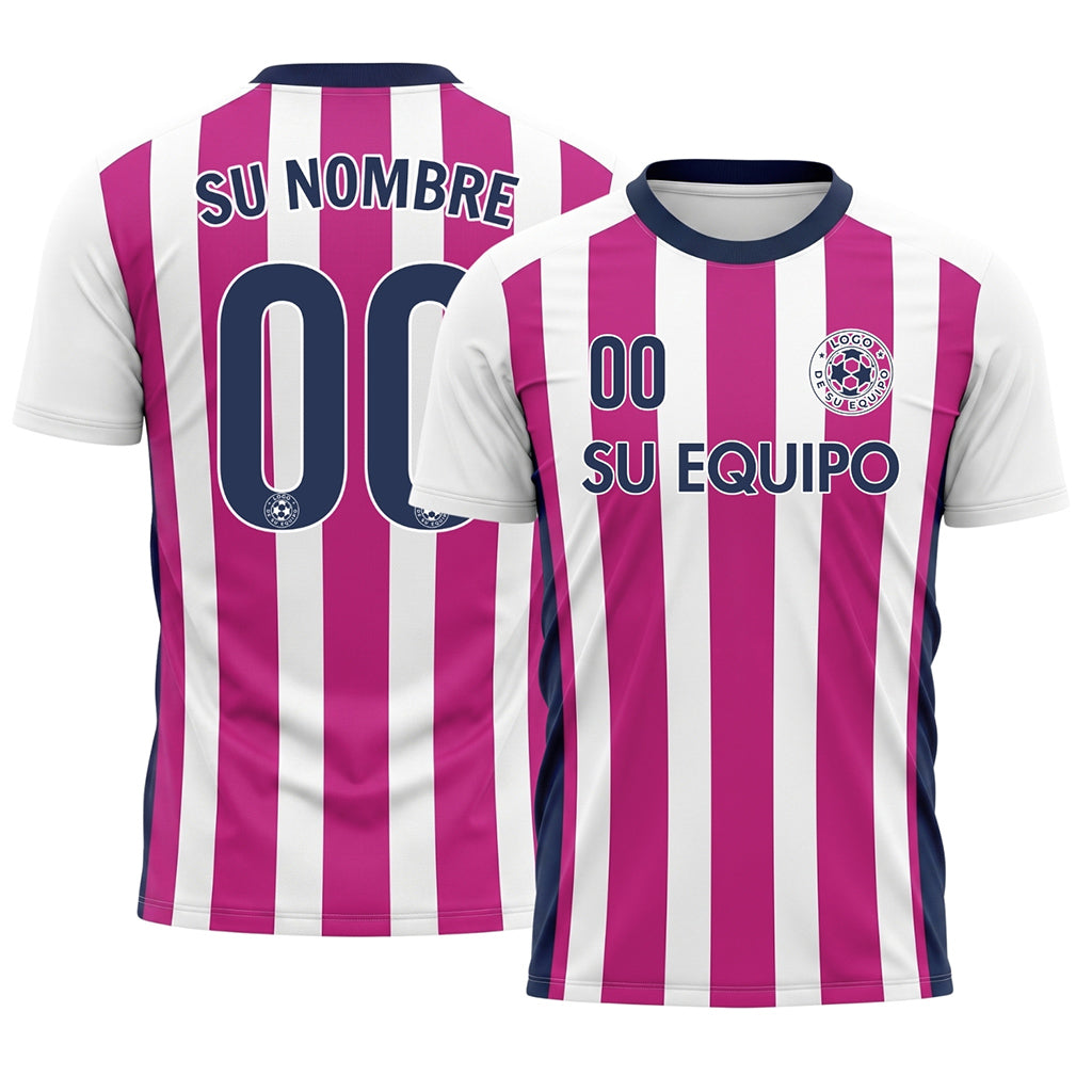 Blanco Rosa Clásico Anchas Rayas Camiseta de Fútbol Personalizada