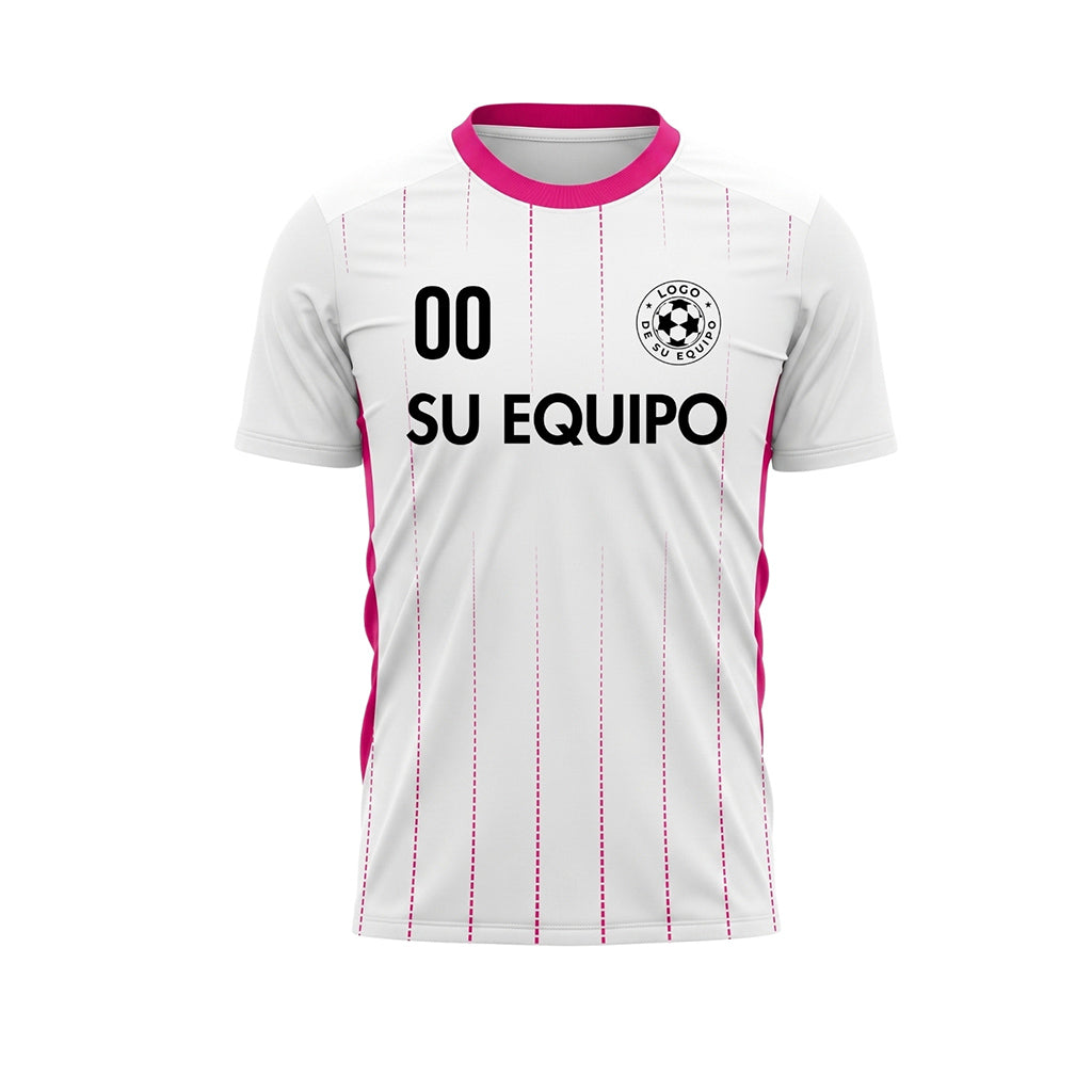 Blanco Rosa Rayas Finas Camiseta de Fútbol Personalizada