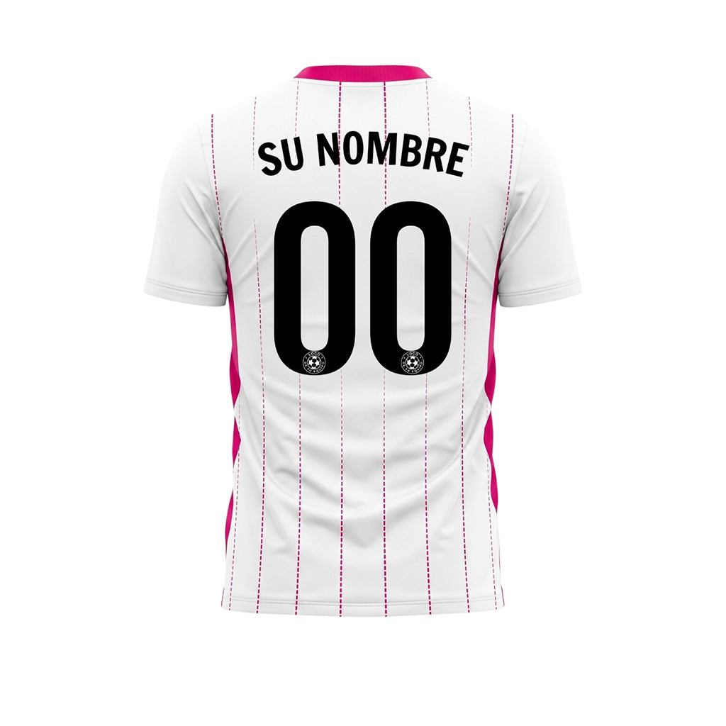 Blanco Rosa Rayas Finas Camiseta de Fútbol Personalizada