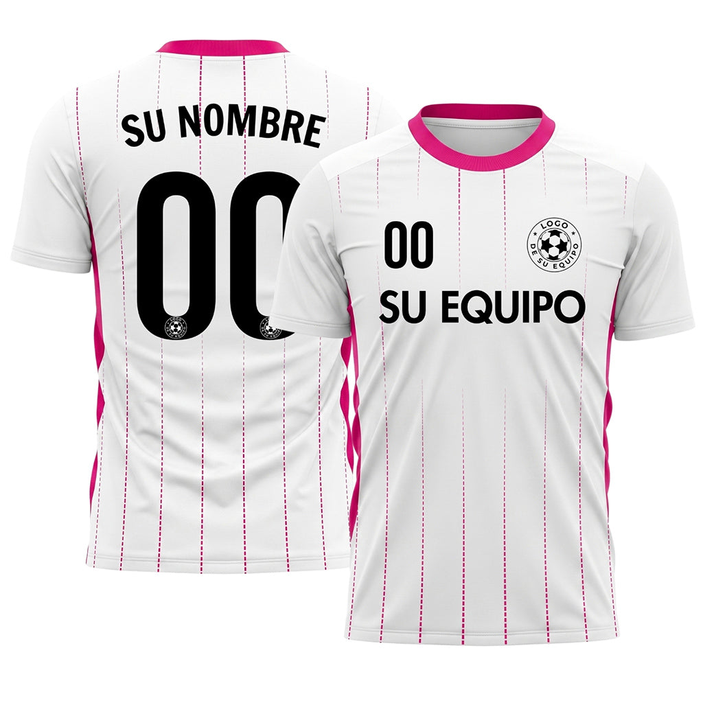 Blanco Rosa Rayas Finas Camiseta de Fútbol Personalizada
