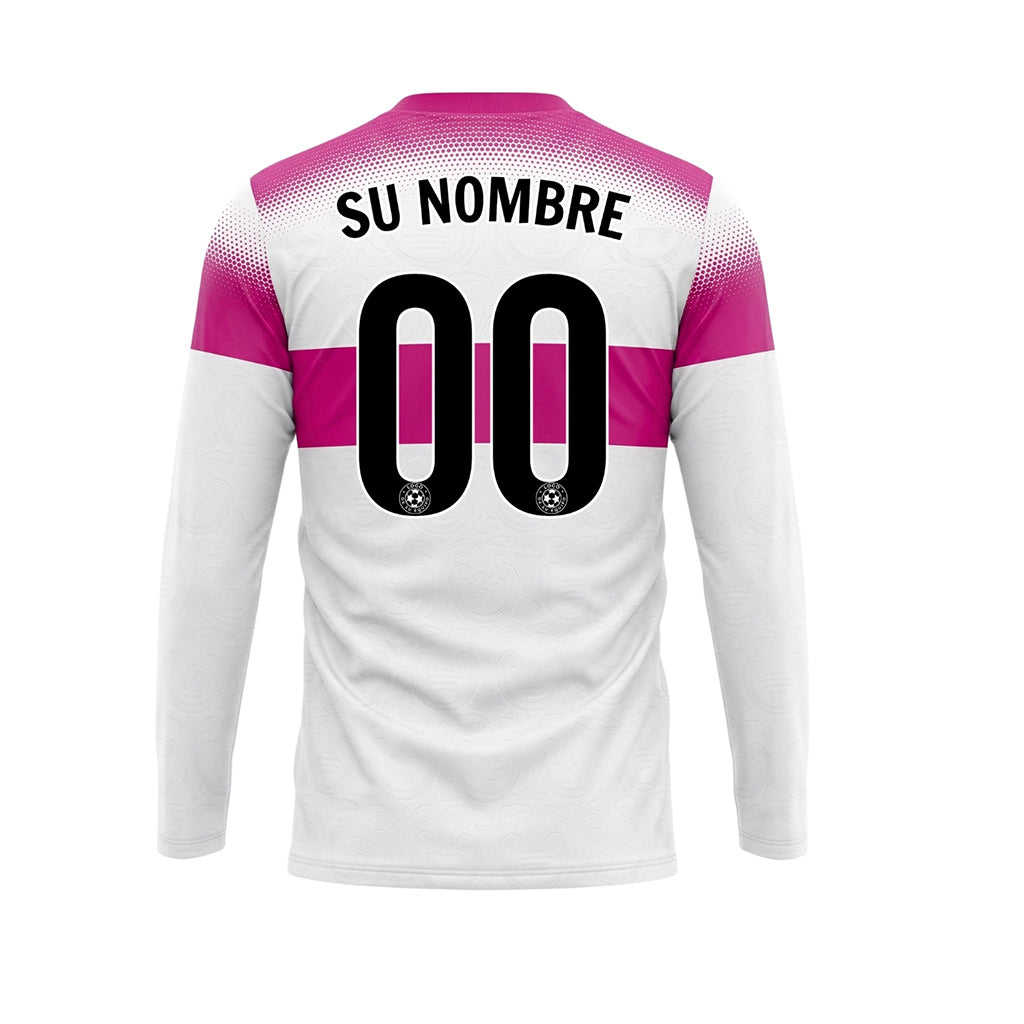 Blanco Rosa Rayas Horizontales Degradadas de Lunares Camiseta de Fútbol Personalizada de Manga Larga