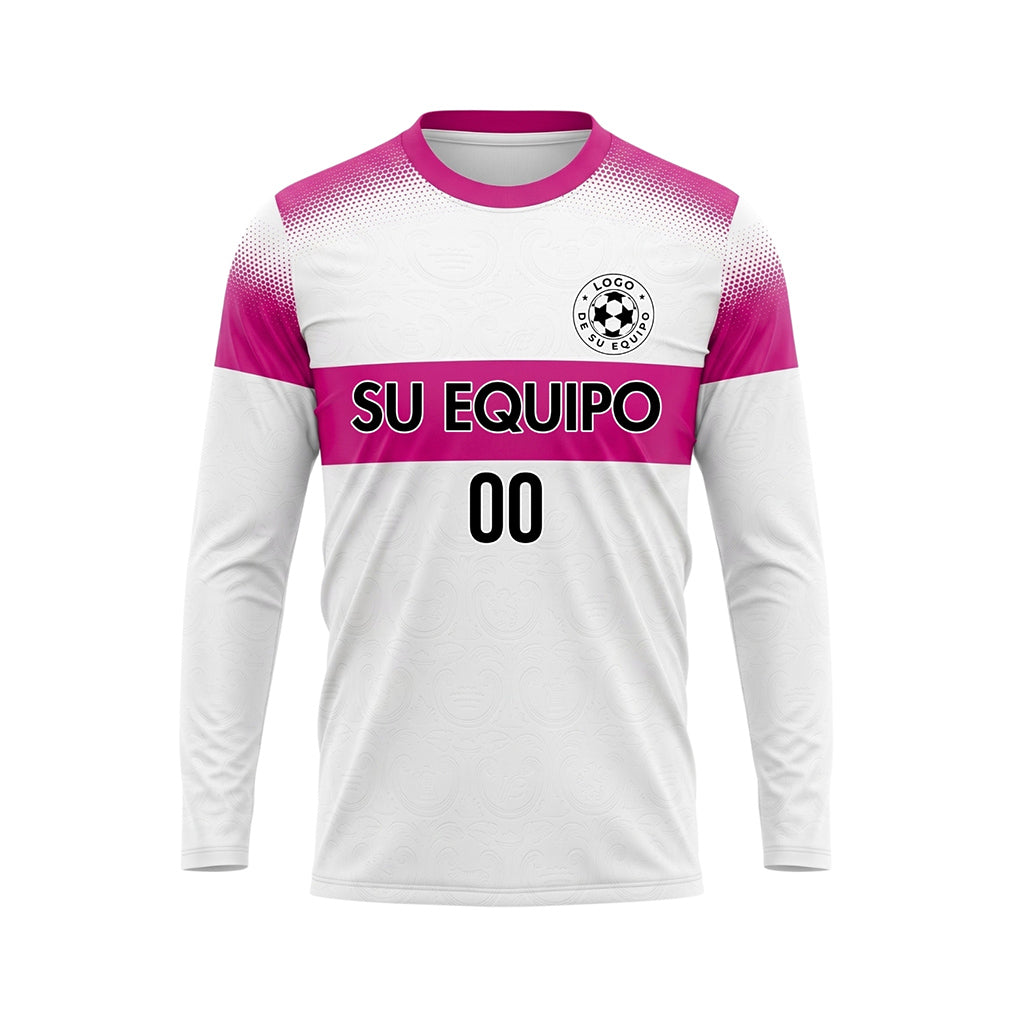 Blanco Rosa Rayas Horizontales Degradadas de Lunares Camiseta de Fútbol Personalizada de Manga Larga