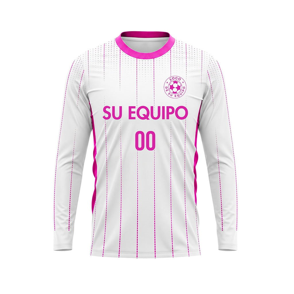 Blanco Rosa Rayas Verticales de Lunares Camiseta de Fútbol Personalizada de Manga Larga