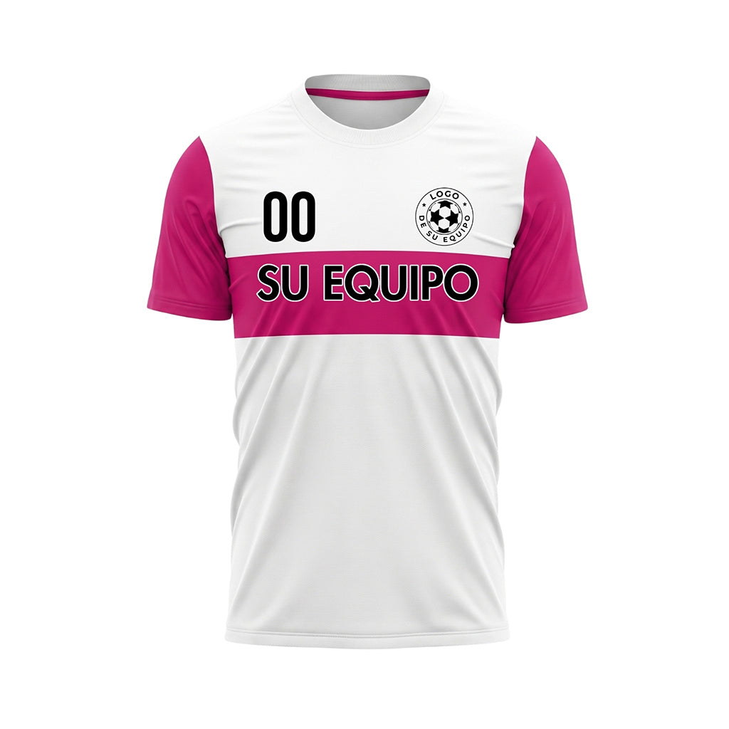 Blanco Rosa Rayas Horizontales Camiseta de Fútbol Personalizada