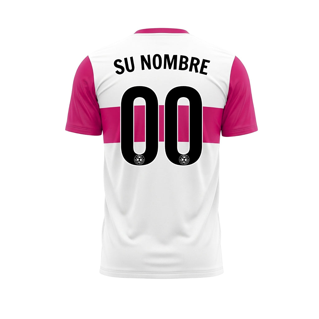 Blanco Rosa Rayas Horizontales Camiseta de Fútbol Personalizada