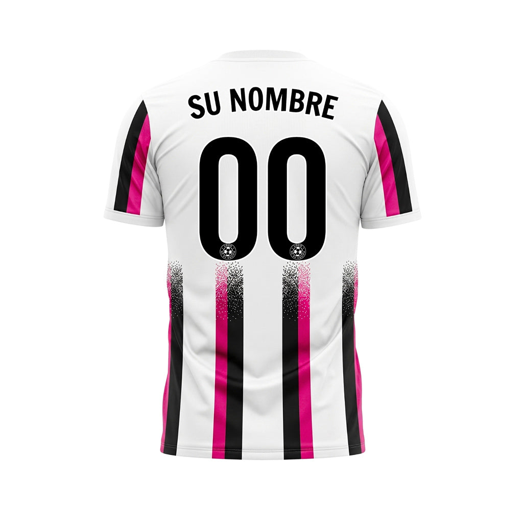 Blanco Rosa Negro Degradado Salpicaduras Rayas Camiseta de Fútbol Personalizada