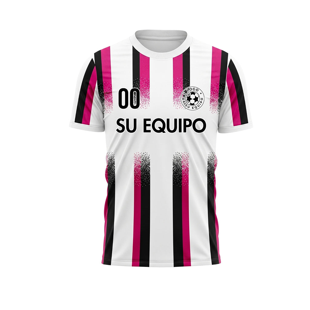 Blanco Rosa Negro Degradado Salpicaduras Rayas Camiseta de Fútbol Personalizada
