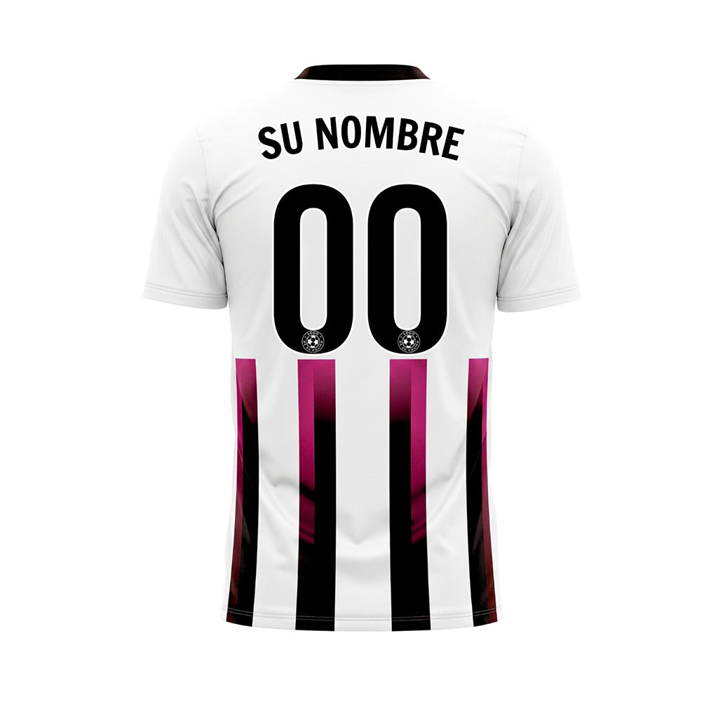 Blanco Rosa Negro Degradado Rayas Camiseta de Fútbol Personalizada