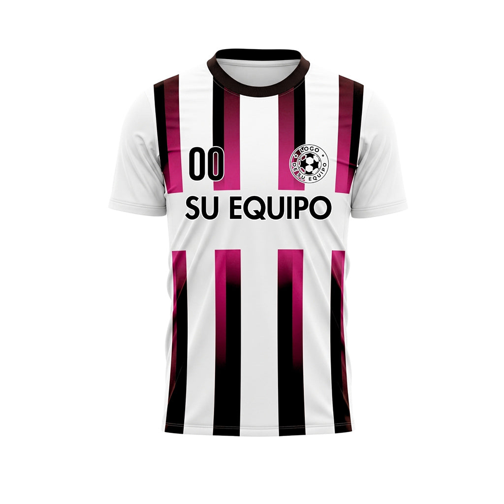 Blanco Rosa Negro Degradado Rayas Camiseta de Fútbol Personalizada
