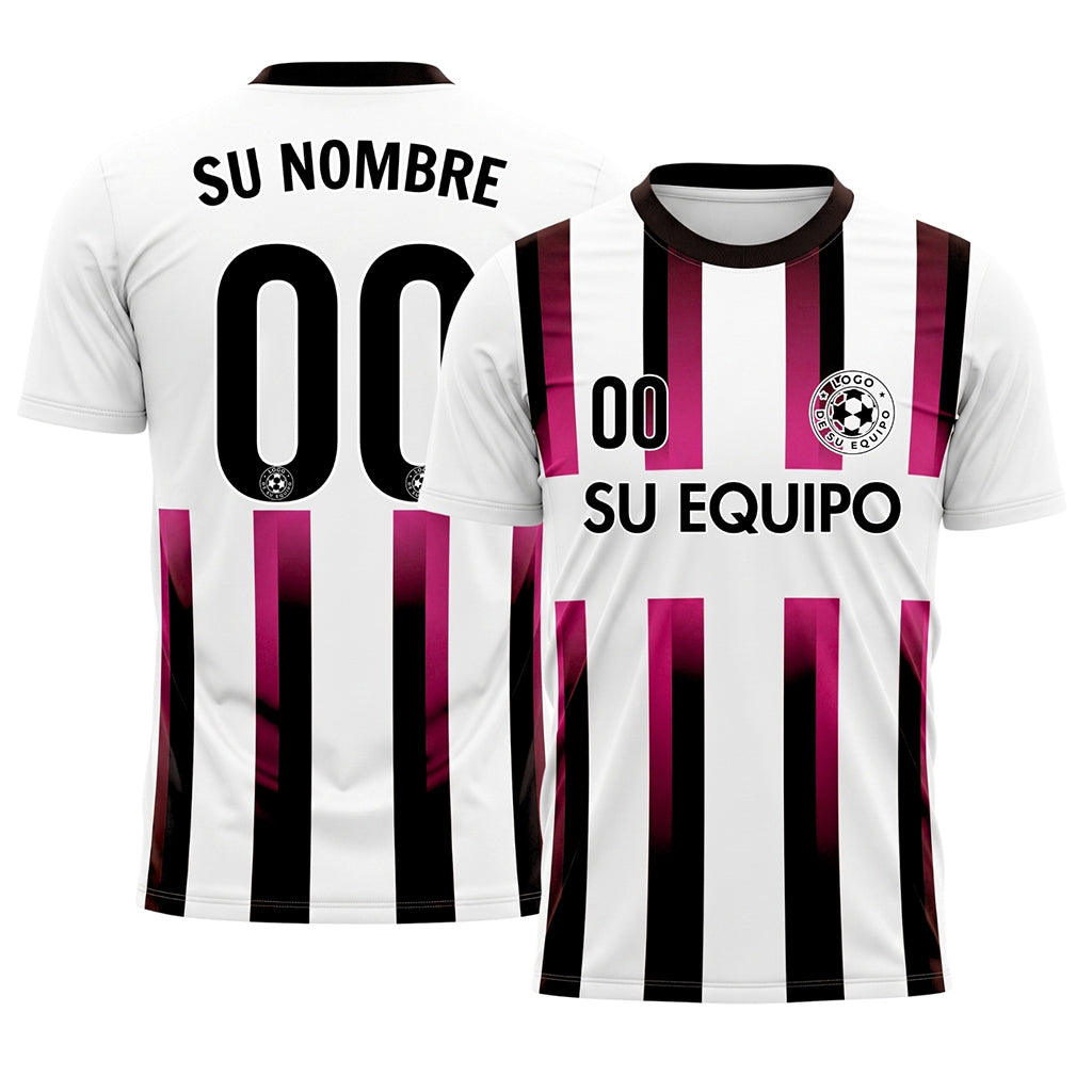 Blanco Rosa Negro Degradado Rayas Camiseta de Fútbol Personalizada