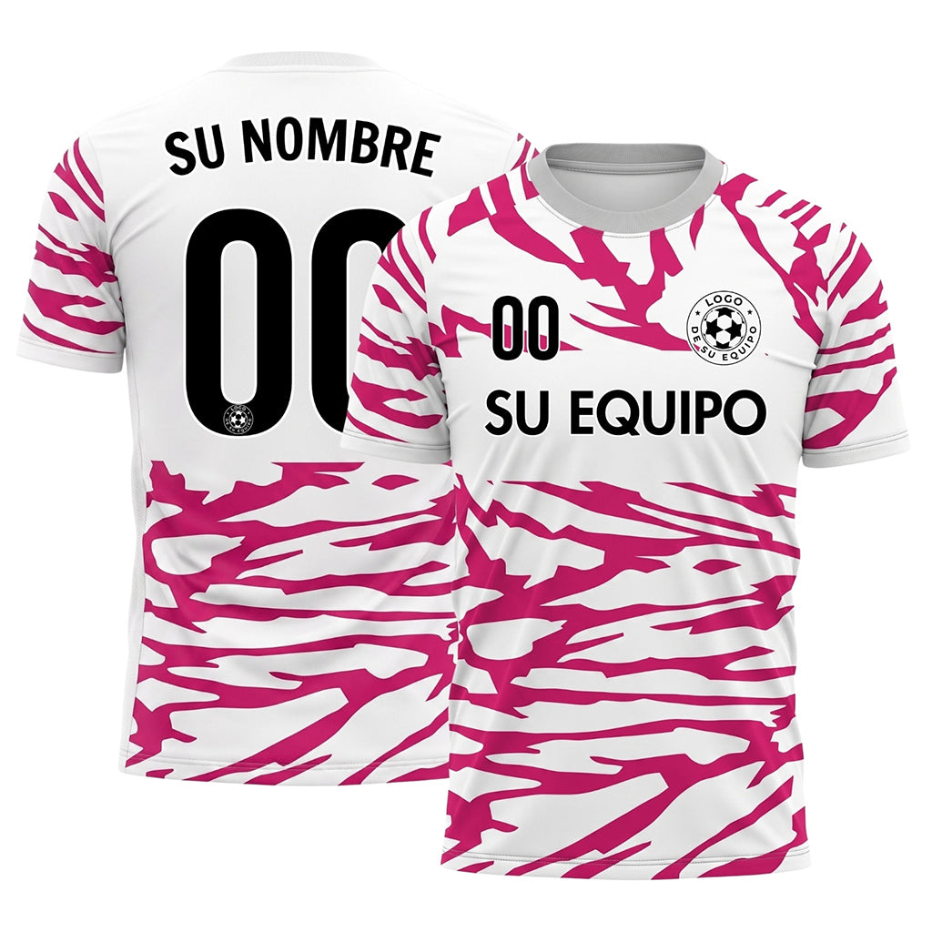 Blanco Rosa Tigre Rayas en el Canesú del Pecho Motivo Camiseta de Fútbol Personalizada