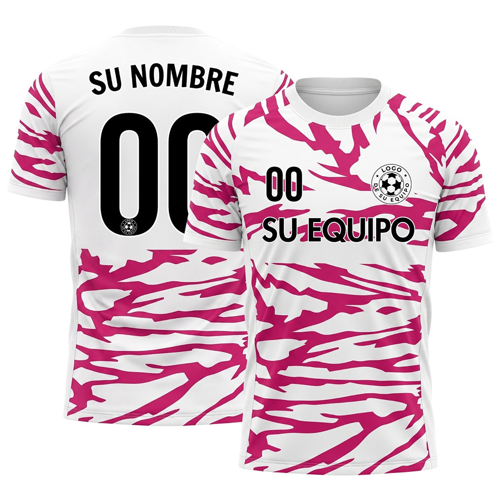 Blanco Rosa Tigre Rayas Motivo Camiseta de Fútbol Personalizada