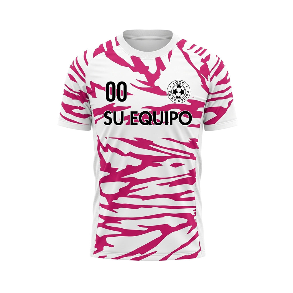 Blanco Rosa Tigre Rayas Motivo Camiseta de Fútbol Personalizada