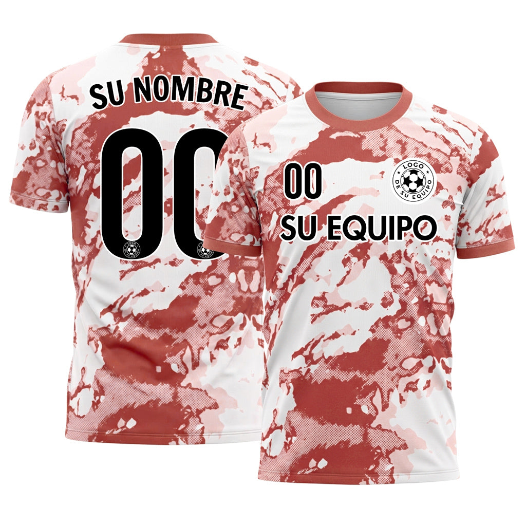 Blanco Rojo Óxido Abstracto Grunge Semitono Motivo Camiseta de Fútbol Personalizada