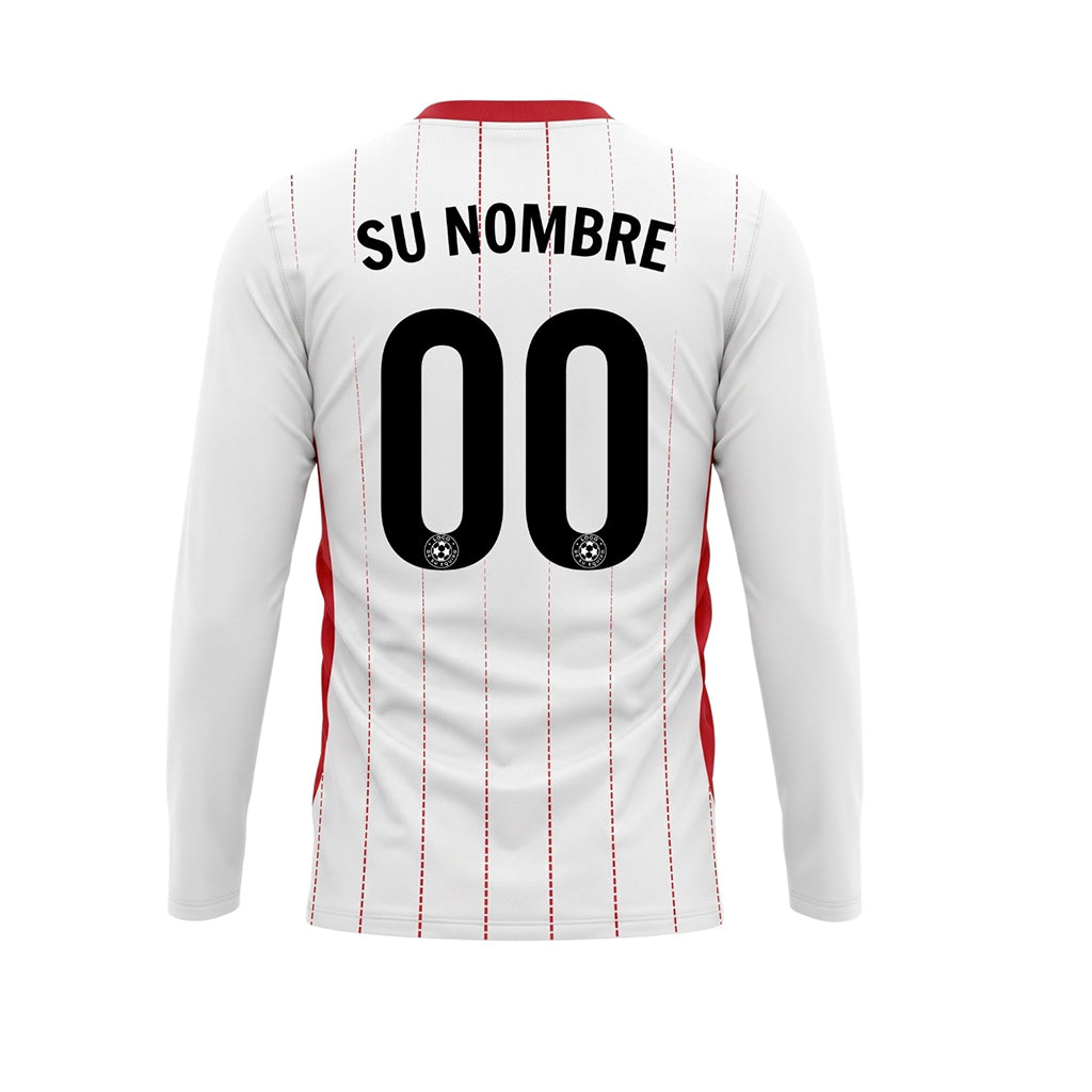 Blanco Rojo Finas Rayas Verticales Camiseta de Fútbol Personalizada de Manga Larga
